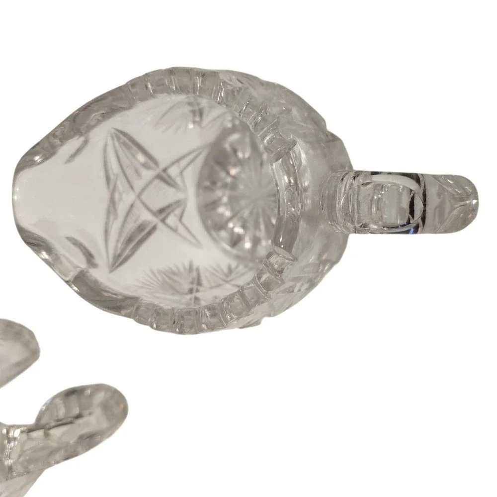 Vintage American Brilliant EAPG Clear Cut Glass Starburst Creamer and Sugar Set‎